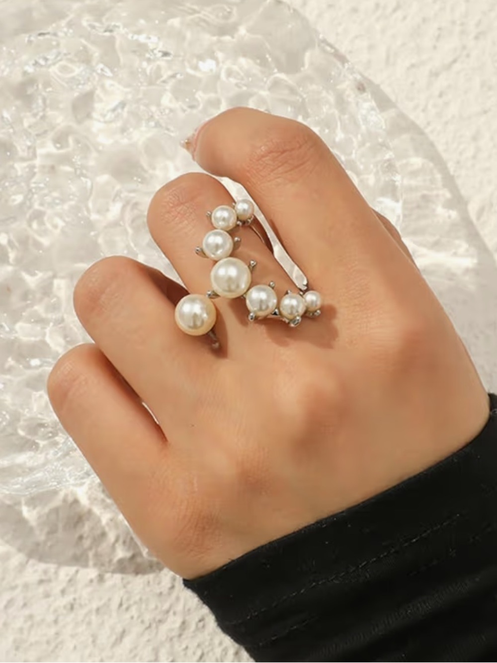 Celeste Pearl Cascade Ring | Sculptural Silver Statement Ring